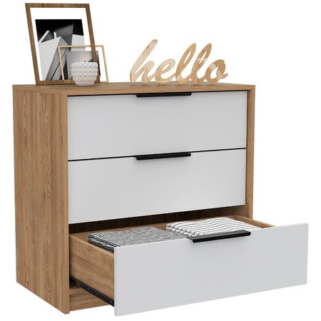 Tuhome Kaia 3 Drawers Dresser, Superior Top, White/Pine CBC4765